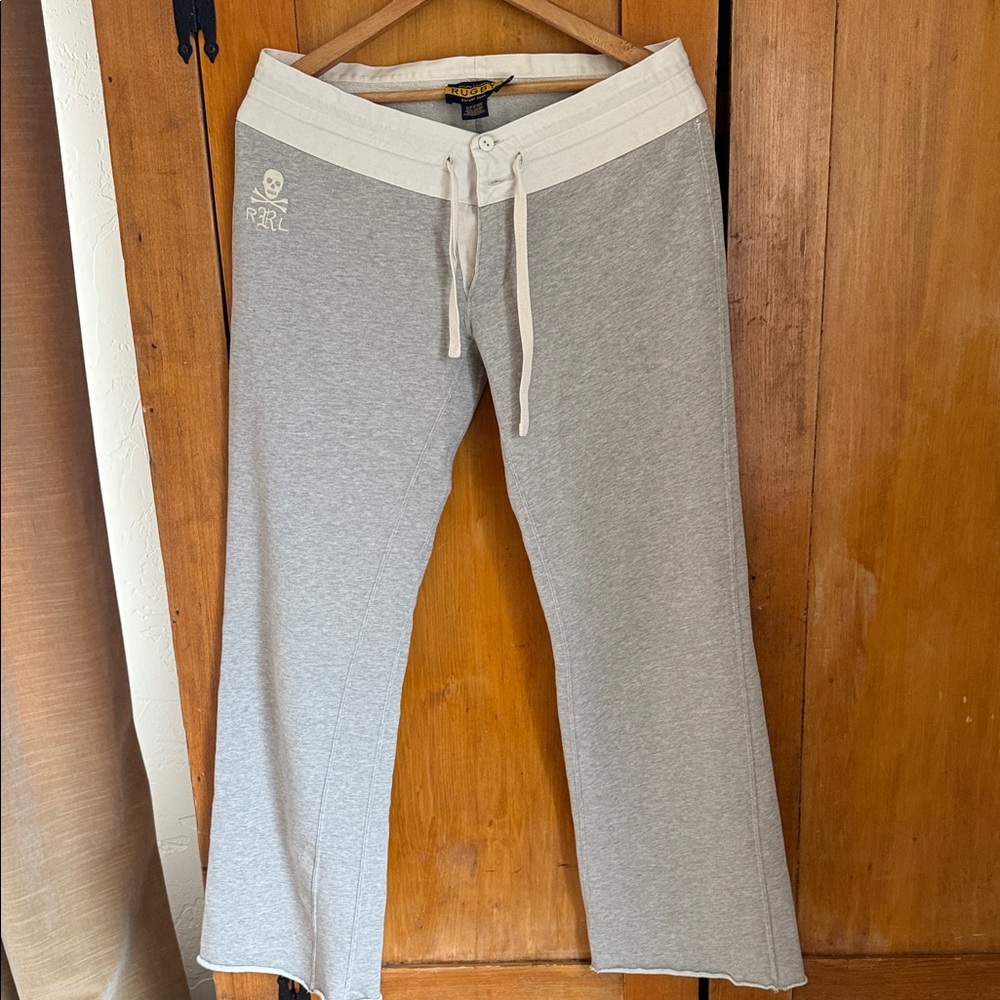 Vintage Ralph Lauren Double RL Light Gray Y2K Joggers with Skull Motif